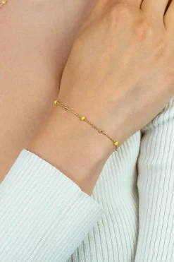 Best Zinzi gold plated zilveren fantasie armband met 5 geelgroene donuts en glanzende bolletjes 17-19,5cm ZIA2508
