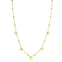 Best Zinzi gold plated zilveren ankerketting met kleine bolletjes en vijf gladde hartjes 42-45cm ZIC2531G