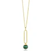 Zinzi gold plated zilveren ketting met lange ovale hanger en bungelende groene cateye in bolvorm 40-45cm ZIC2420