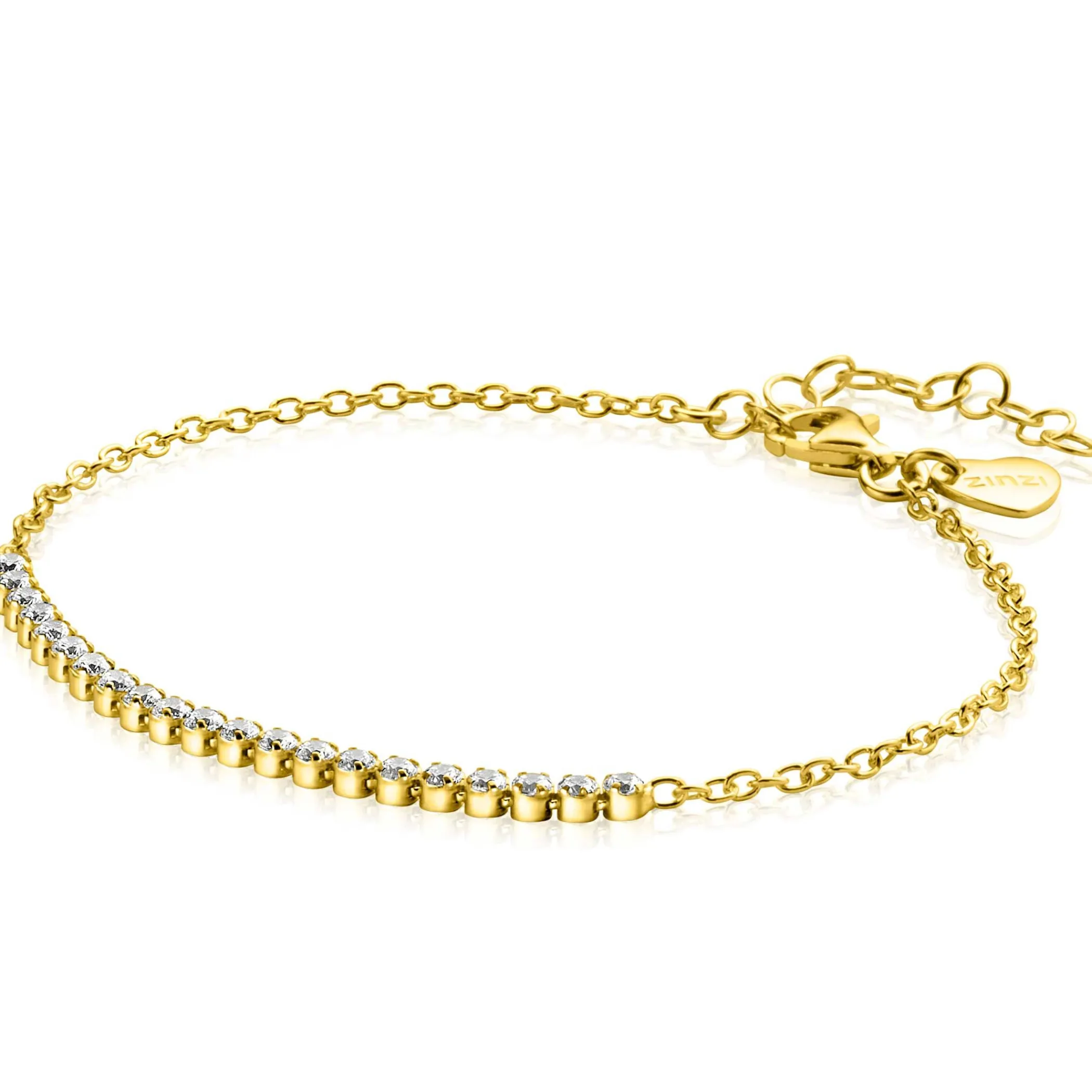 Clearance Zinzi gold plated zilveren armband, in het midden bezet met 21 witte zirconia's 16-19cm ZIA2370Y