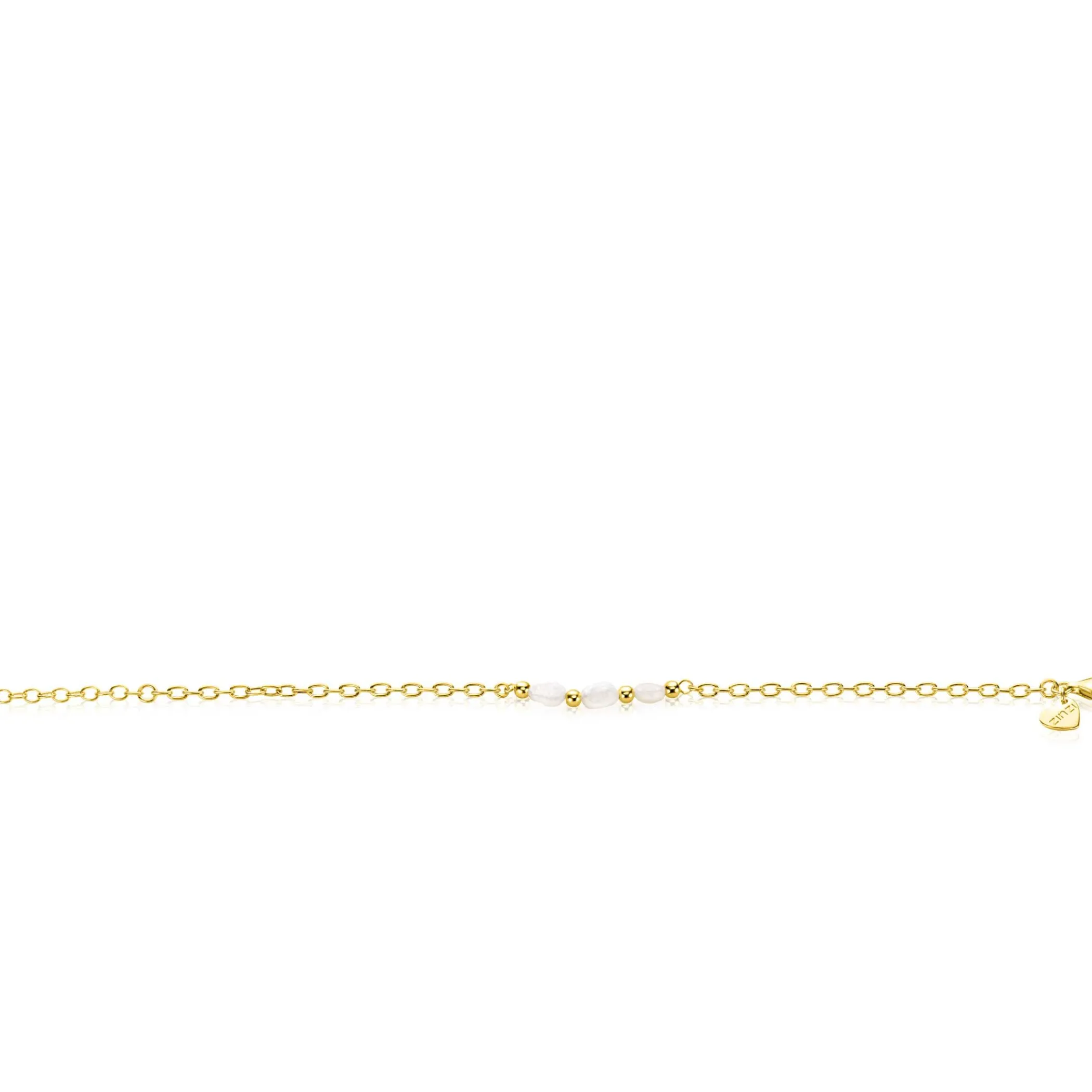 Online Zinzi gold plated zilveren schakelarmband met drie witte natuurlijk gevormde zoetwaterparels in het midden 17-19cm ZIA2643