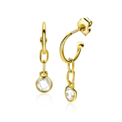 Best Zinzi gold plated zilveren oorringen 13mm met paperclip schakel en ronde witte zirconia 30mm ZIO2304G