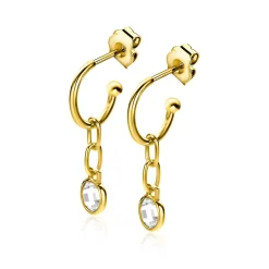 Best Zinzi gold plated zilveren oorringen 13mm met paperclip schakel en ronde witte zirconia 30mm ZIO2304G