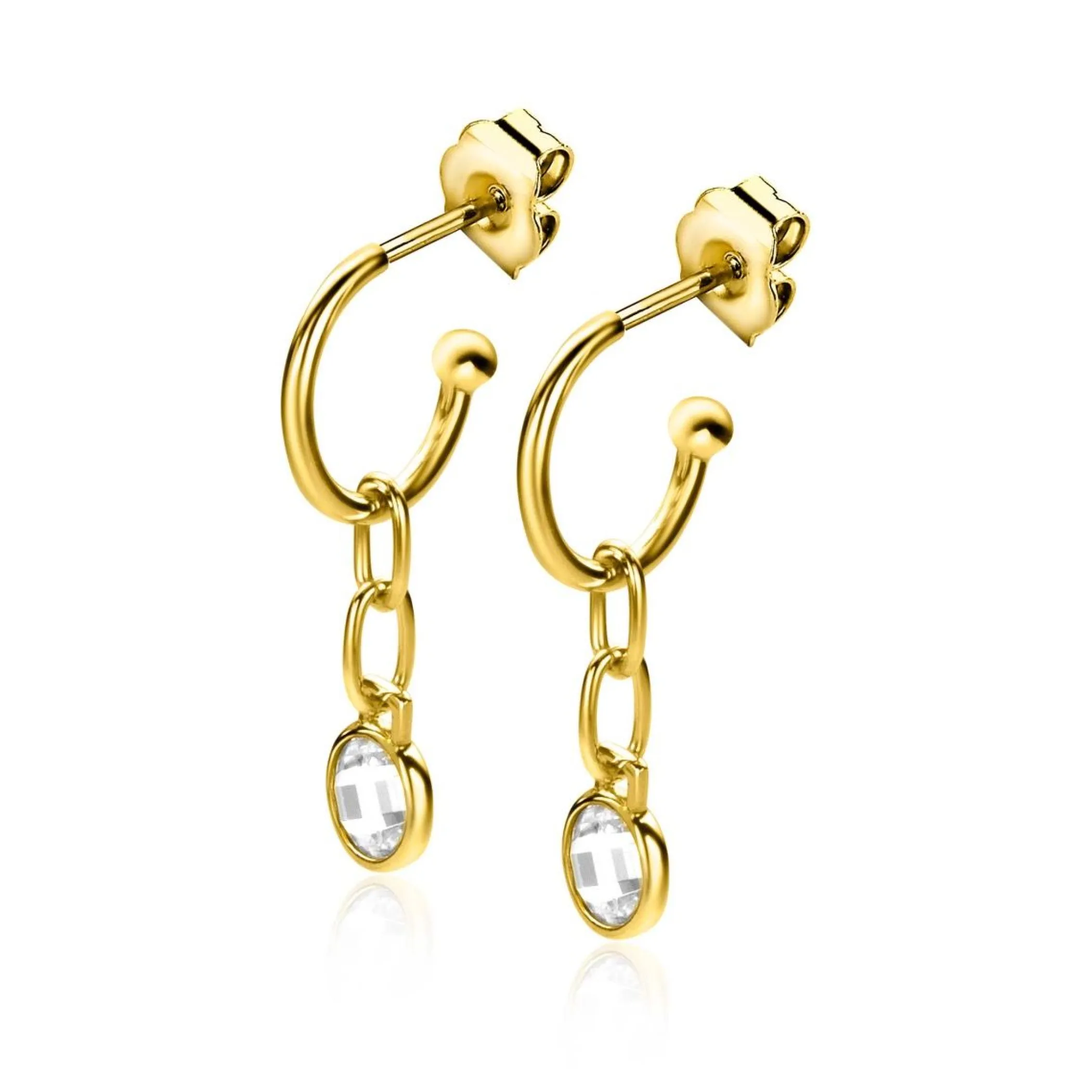Best Zinzi gold plated zilveren oorringen 13mm met paperclip schakel en ronde witte zirconia 30mm ZIO2304G