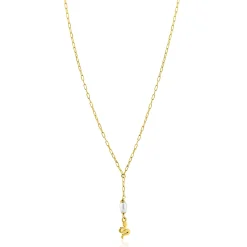 Hot Zinzi gold plated zilveren paperclip Y-collier met witte zoetwaterparel en slang ZIC2761