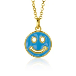 Zinzi gold plated zilveren hanger smiley rond 15mm met blauw emaille ZIH2312B (zonder collier)
