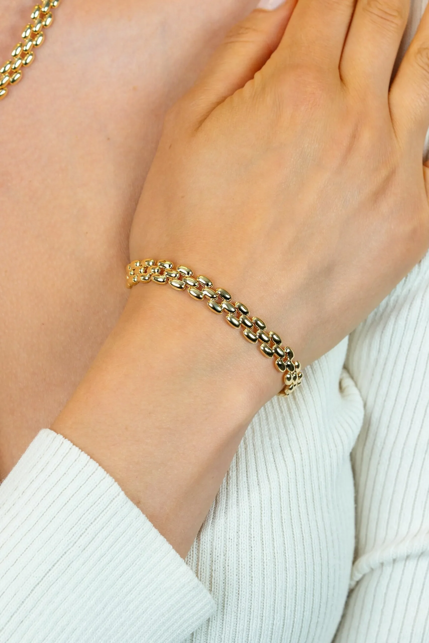 Best Zinzi gold plated zilveren brede rolex-style schakel-armband 8mm breed 19cm ZIA2764G