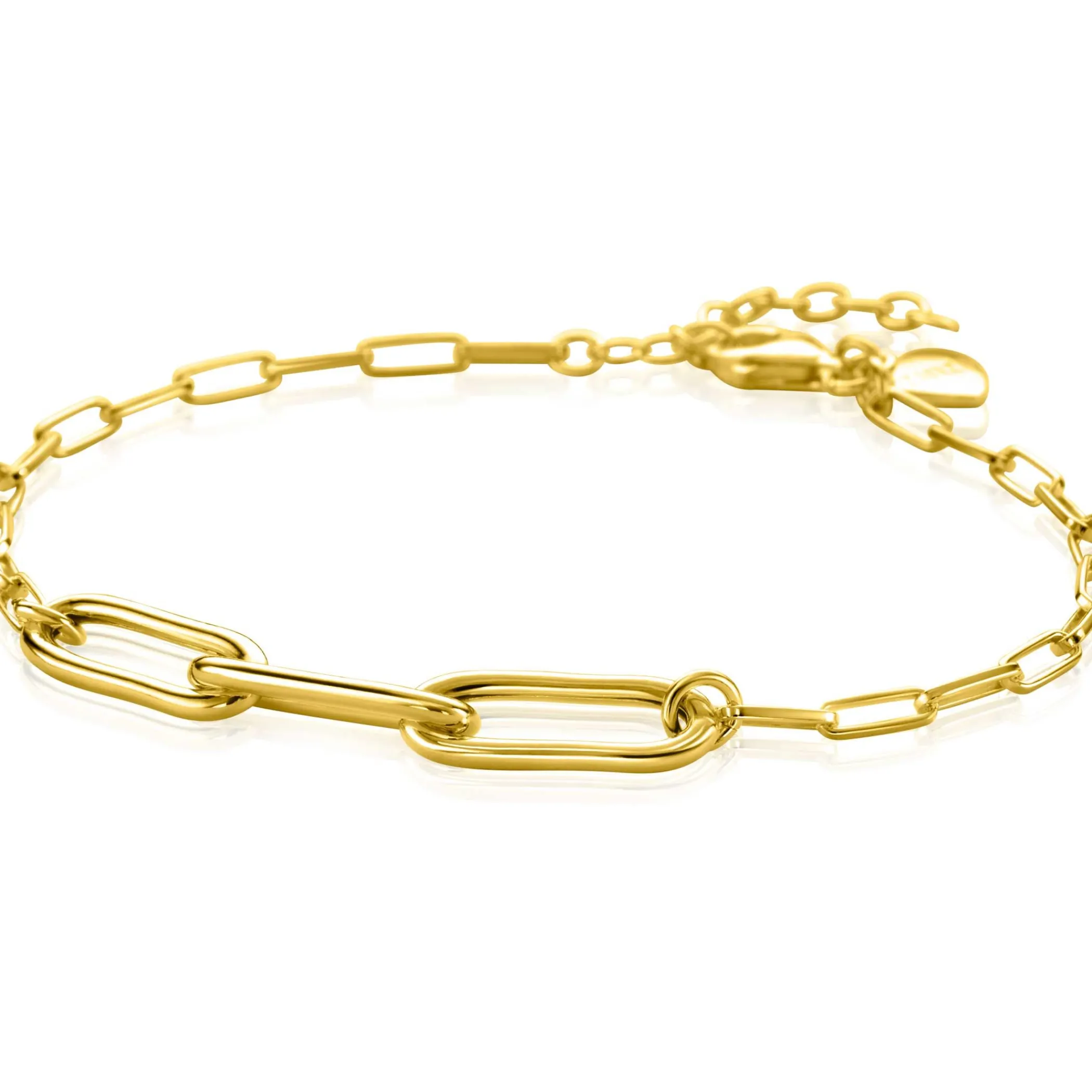 Clearance Zinzi gold plated zilveren schakelarmband met 3 grote ovale schakels 16,5-19,5cm ZIA2522