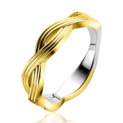 New Zinzi gold plated zilveren ring (5mm breed) met een gevlochten Infinity teken in lijnen motief ZIR2684