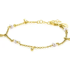 Zinzi gold plated zilveren armband met witte zoetwaterparels en druppeltjes ZIA2753