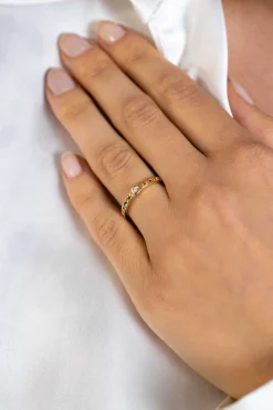 Discount Zinzi gold plated zilveren aanschuifring gourmet schakel met ronde witte zirconia ZIR2376