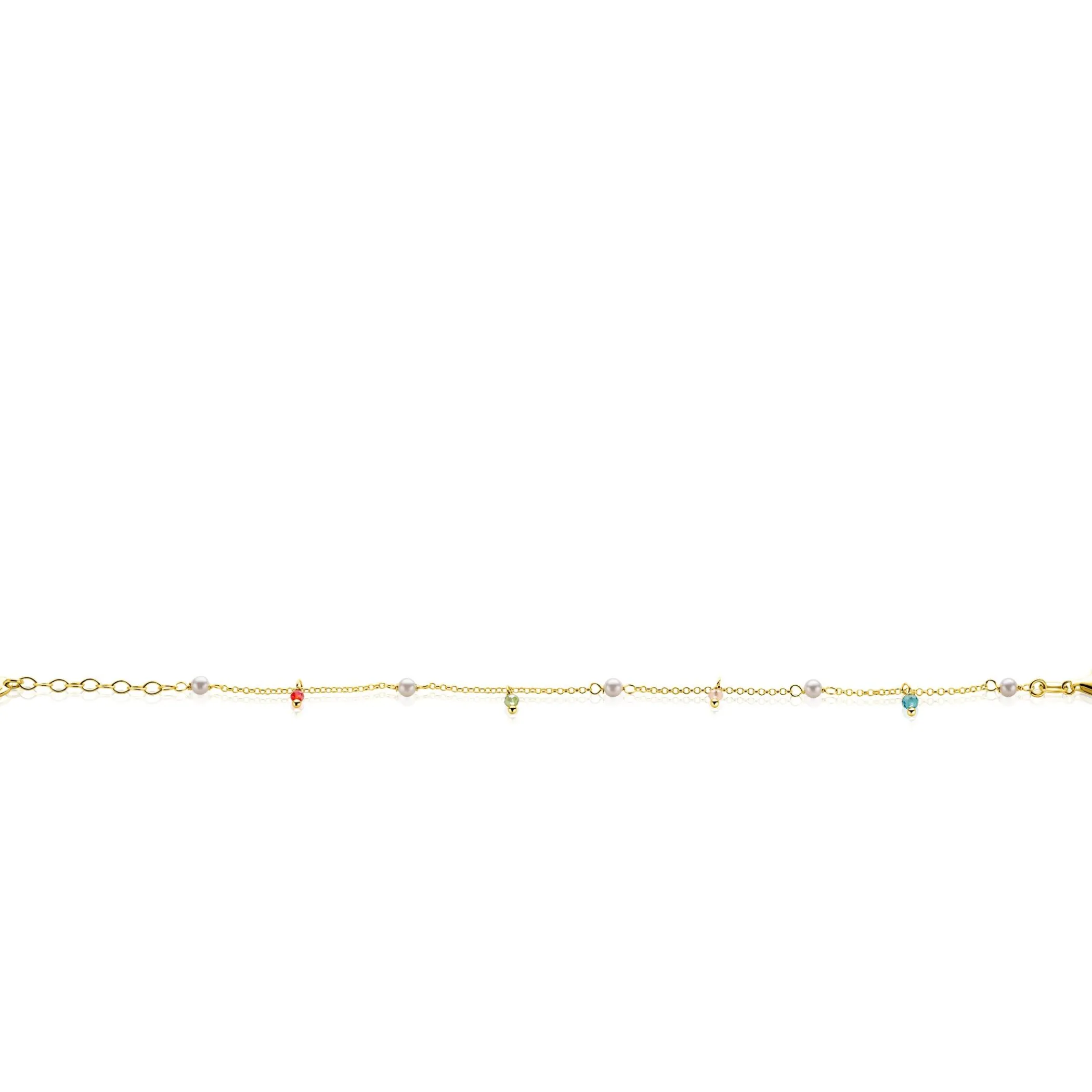 Sale Zinzi gold plated zilveren armband met witte parels en bungelende beads (5,5 mm) in frisse kleuren 17-20cm ZIA2705G