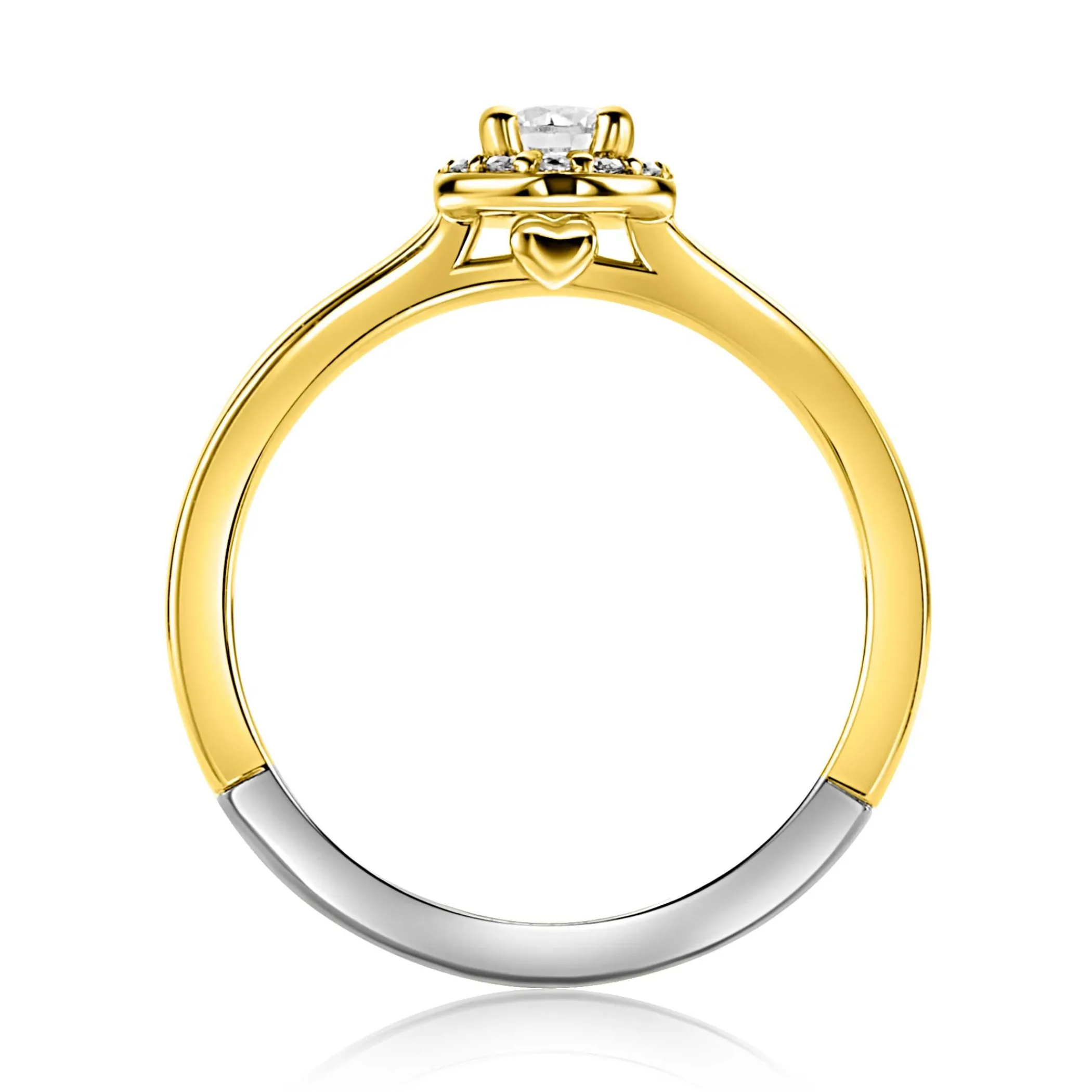 Clearance Zinzi gold plated zilveren entourage verlovingsring bezet met witte zirkonia's en klein hartje aan de zijkant ZIR2697Y