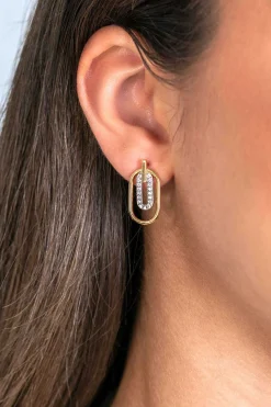 Clearance Zinzi gold plated zilveren ovale oorstekers 20mm bezet met witte zirconia's ZIO2329