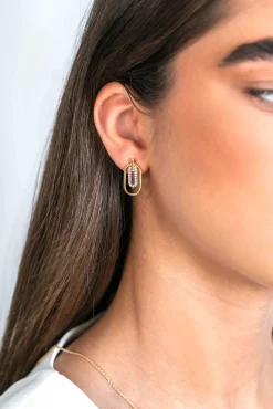 Clearance Zinzi gold plated zilveren ovale oorstekers 20mm bezet met witte zirconia's ZIO2329