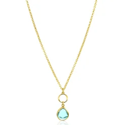 Discount Zinzi gold plated zilveren ketting met open rondje en ovale hanger, bezet met turquoise kleursteen 40-45cm ZIC2716G