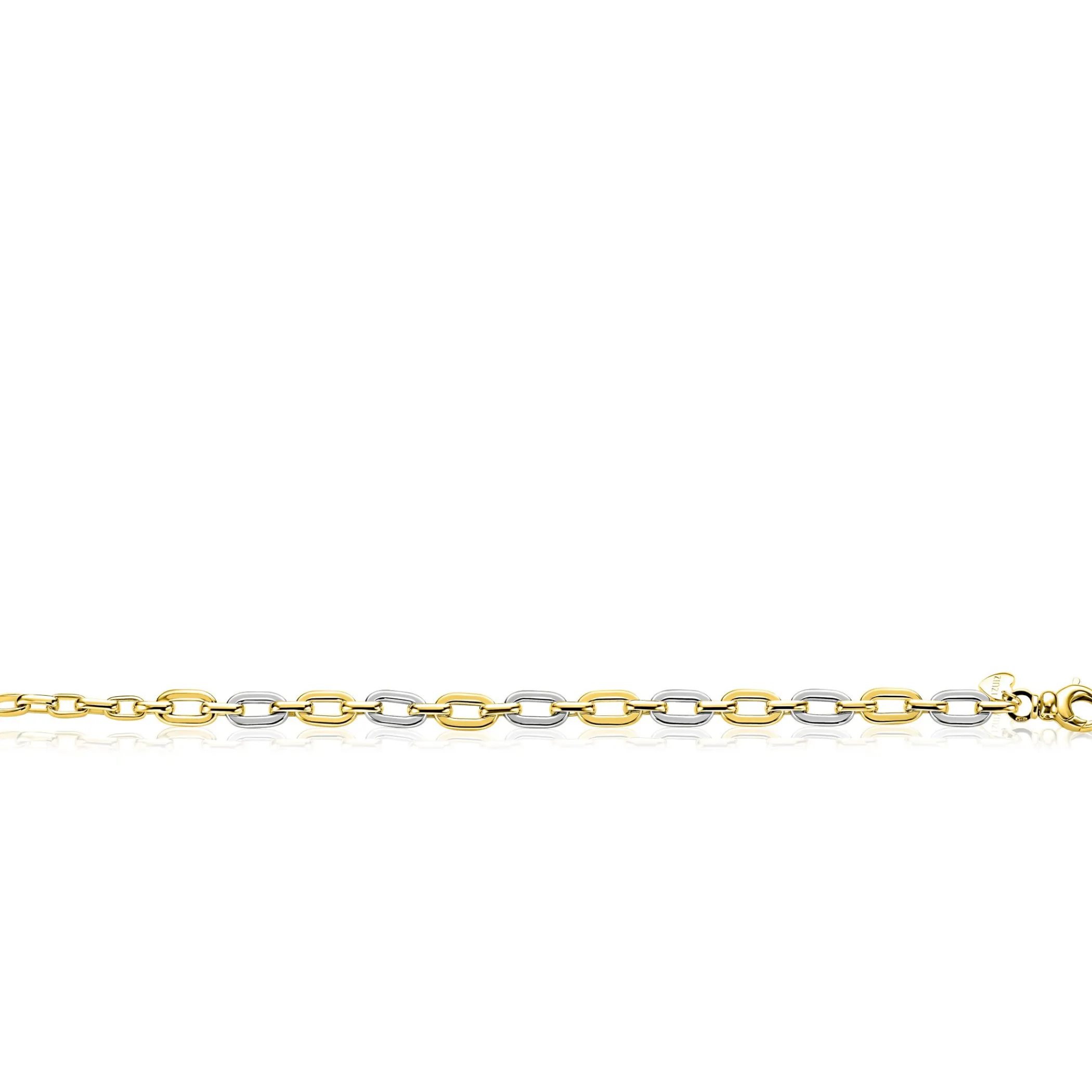 Online Zinzi gold plated zilveren schakelarmband met bicolor rechthoekige schakels (6,5mm breed) ZIA2757