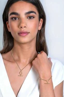 New Zinzi gold plated zilveren gourmet ketting 45cm met trendy kapittelstokje en open rondje 40-45cm ZIC2359