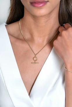 New Zinzi gold plated zilveren gourmet ketting 45cm met trendy kapittelstokje en open rondje 40-45cm ZIC2359