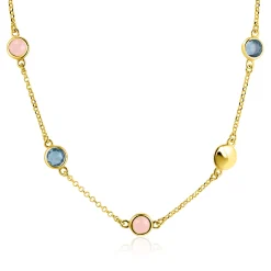 Hot Zinzi gold plated zilveren ketting 40–45cm met rondjes, bezet met blauwe en roze kleurstenen ZIC2715G