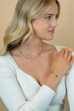 Hot Zinzi gold plated zilveren ketting 40–45cm met rondjes, bezet met blauwe en roze kleurstenen ZIC2715G
