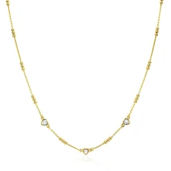 Best Zinzi gold plated zilveren schakelketting met trio-bolletjes en drie hartvormige witte zirkonia's 40-45cm ZIC2679