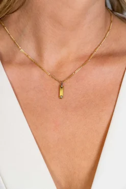 Clearance Zinzi gold plated zilveren rechthoekig plaatje als hanger 20mm bezet met witte zirconia ZIH2298 (zonder collier)