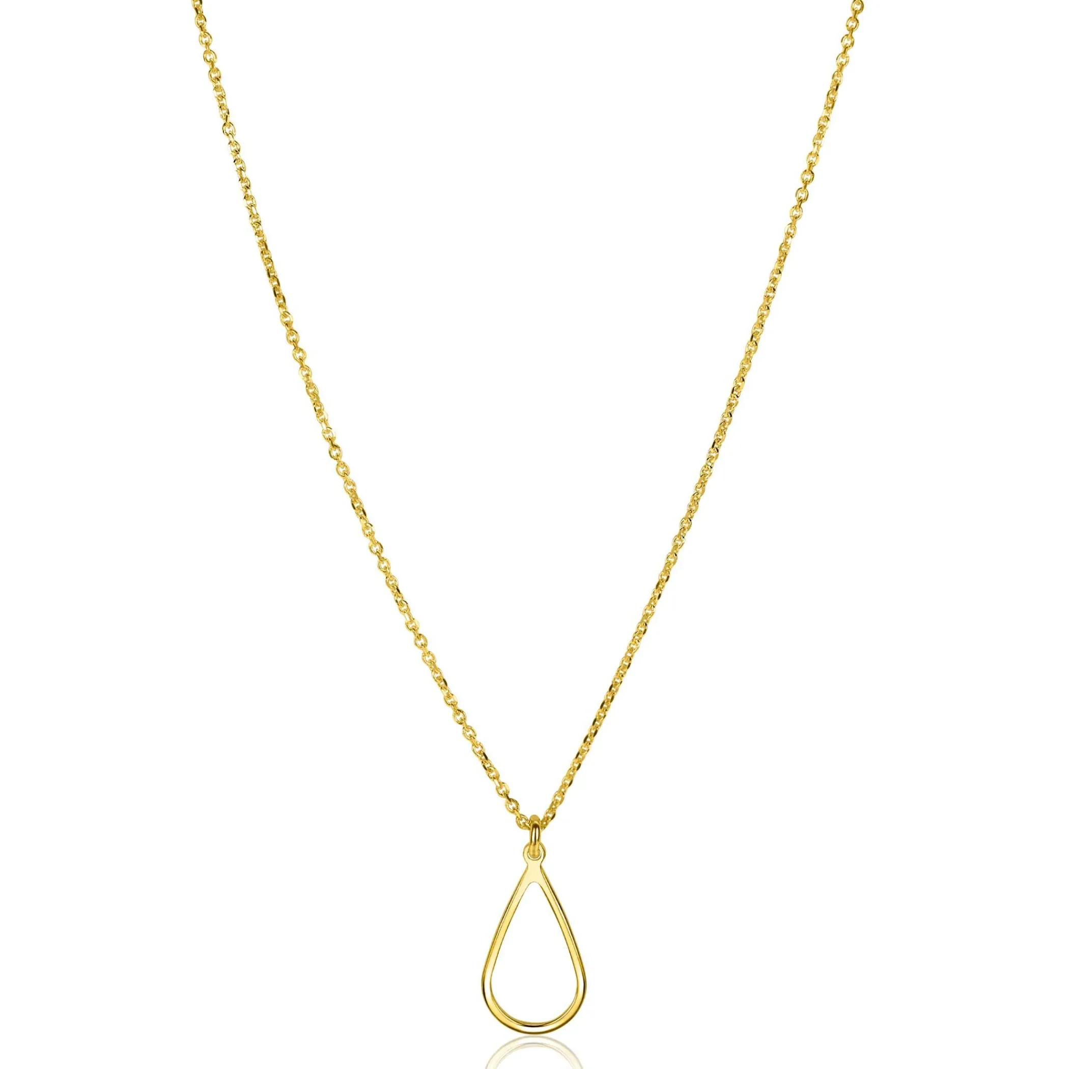 Clearance Zinzi gold plated zilveren jasseron ketting met open druppelvormige hanger (10mm) 42-45cm ZIC2635