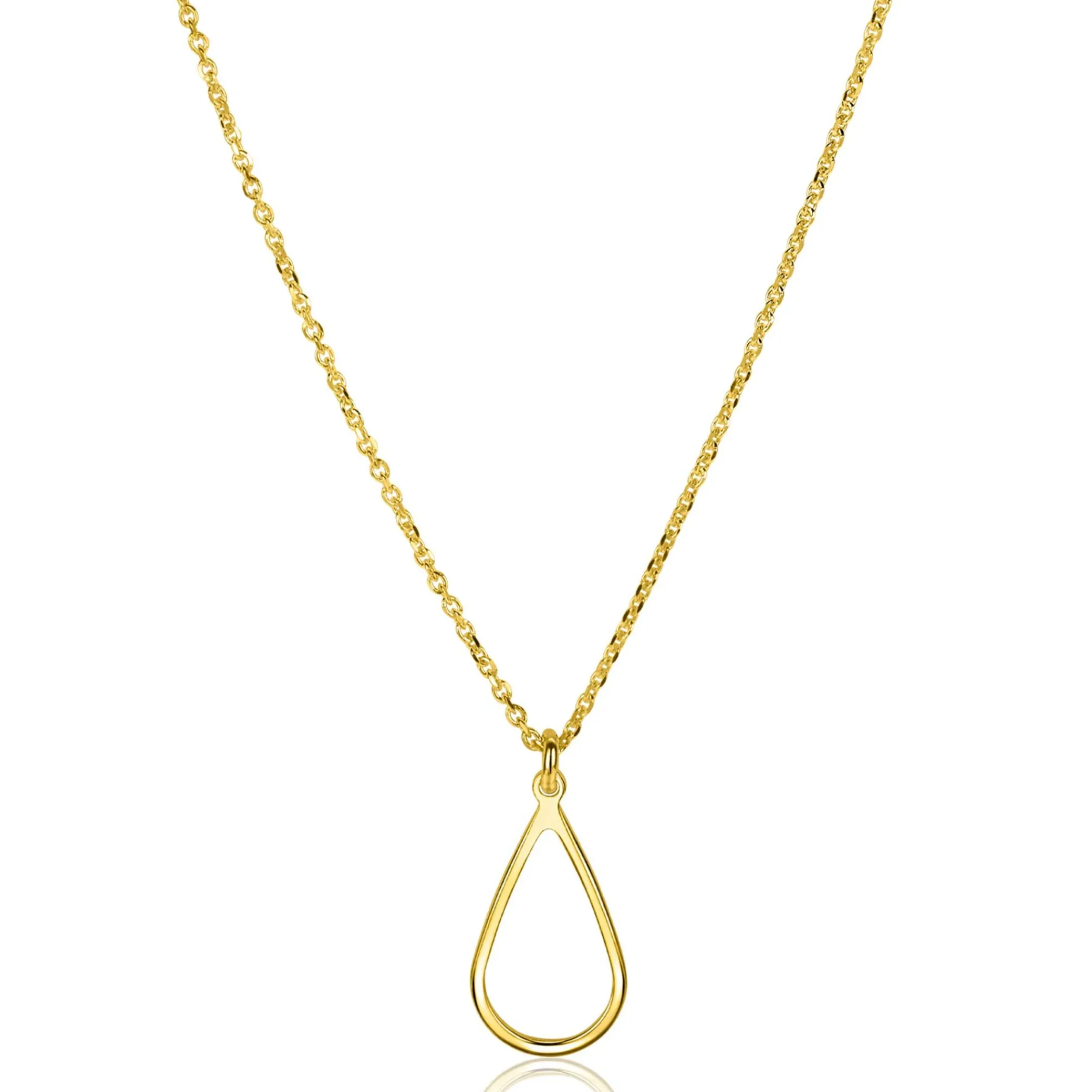 Clearance Zinzi gold plated zilveren jasseron ketting met open druppelvormige hanger (10mm) 42-45cm ZIC2635