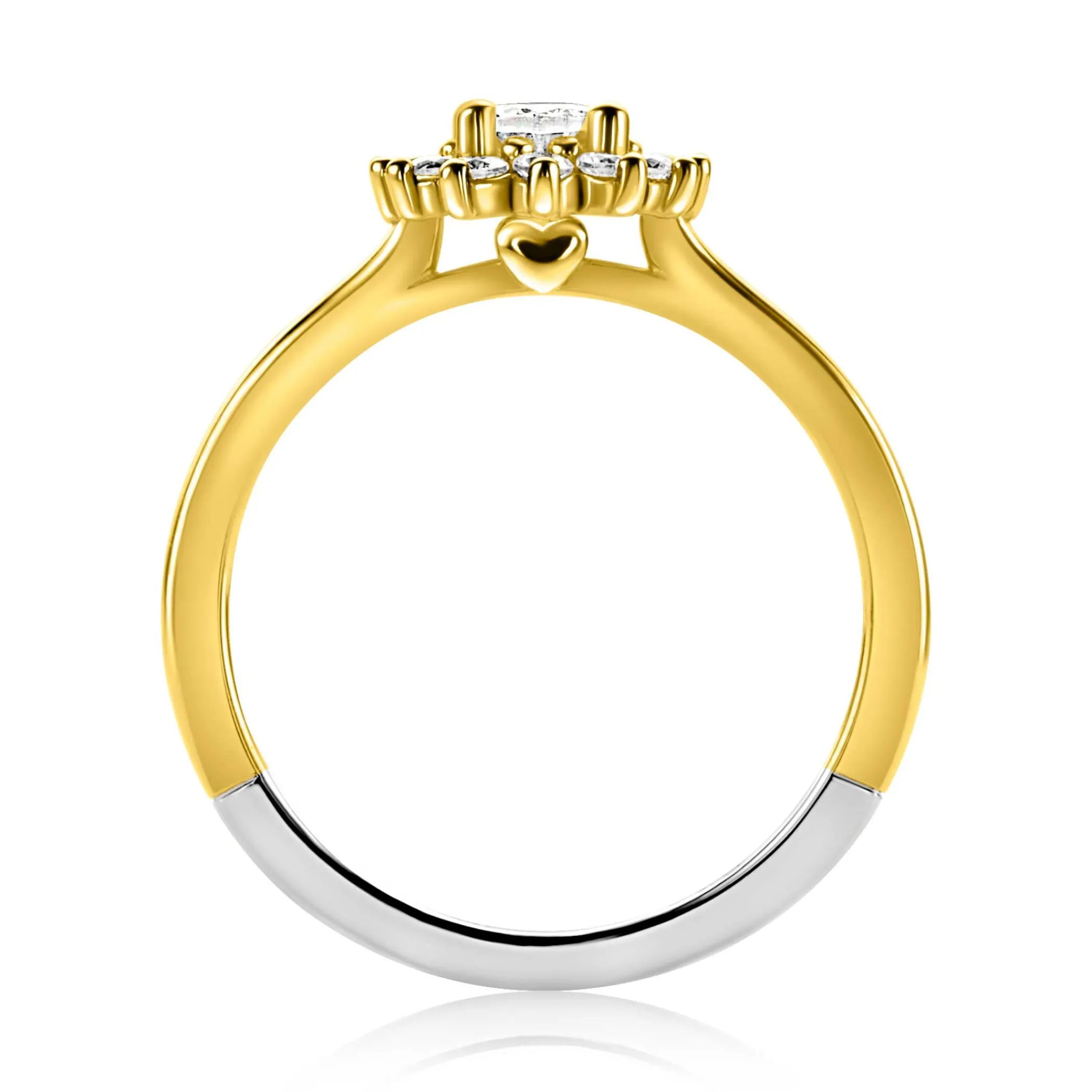 Sale Zinzi gold plated zilveren entourage verlovingsring met een grote ovale witte zirkonia (11mm) en klein hartje aan de zijkant ZIR2699Y