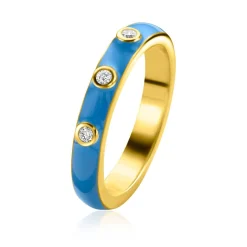 Discount Zinzi gold plated zilveren aanschuifring trendy blauw emaille en witte zirconia's 3mm ZIR2315B