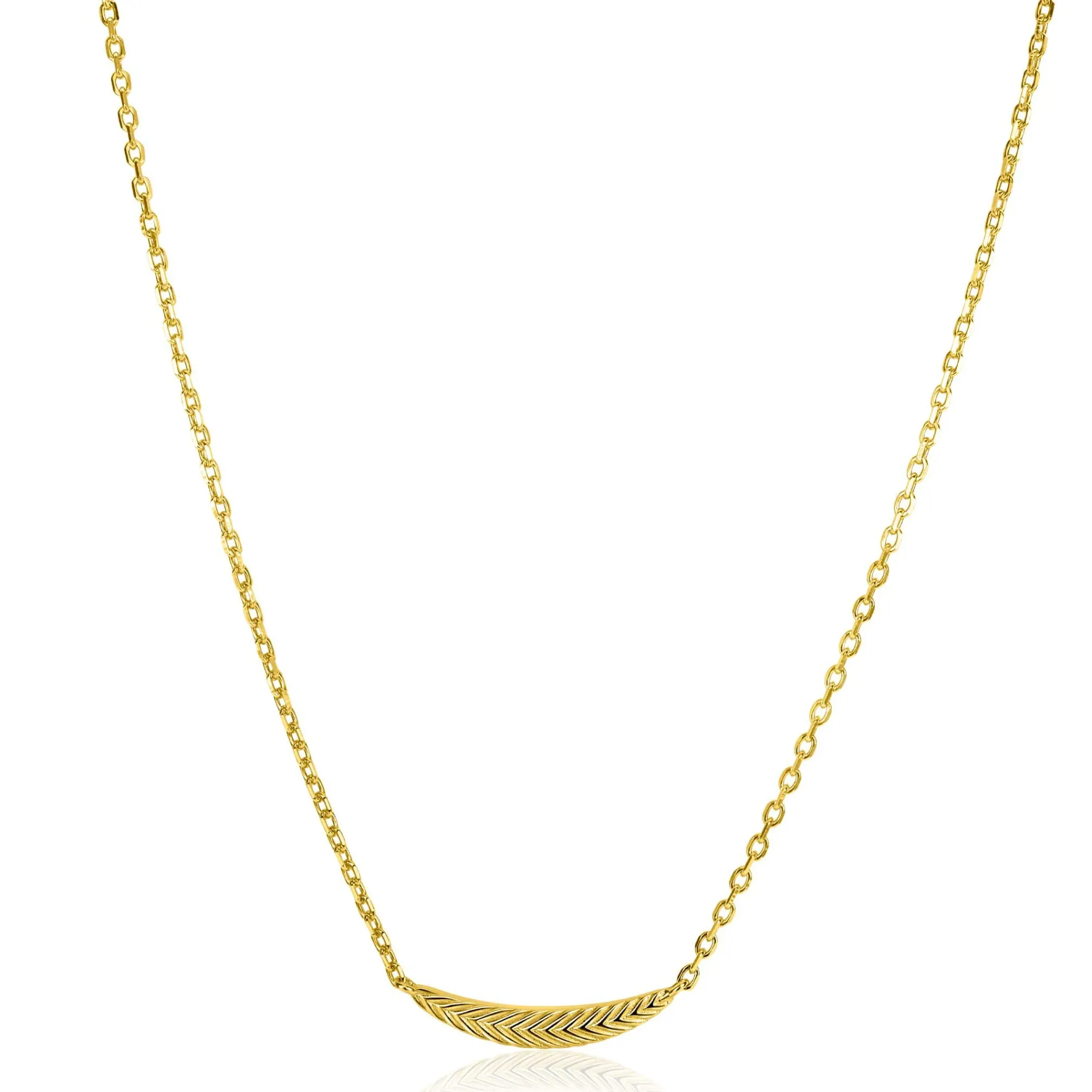 Sale Zinzi gold plated zilveren schakelkettinkje met grote veer. De veer staat symbool voor je vleugels uitslaan en vrijheid. 40-45cm ZIC2644G