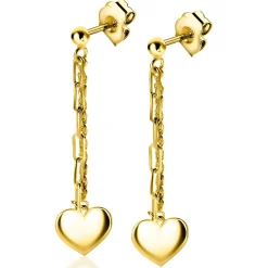 Discount Zinzi gold plated zilveren oorstekers 52mm lang met twee trendy schakels en glad hart ZIO2381G