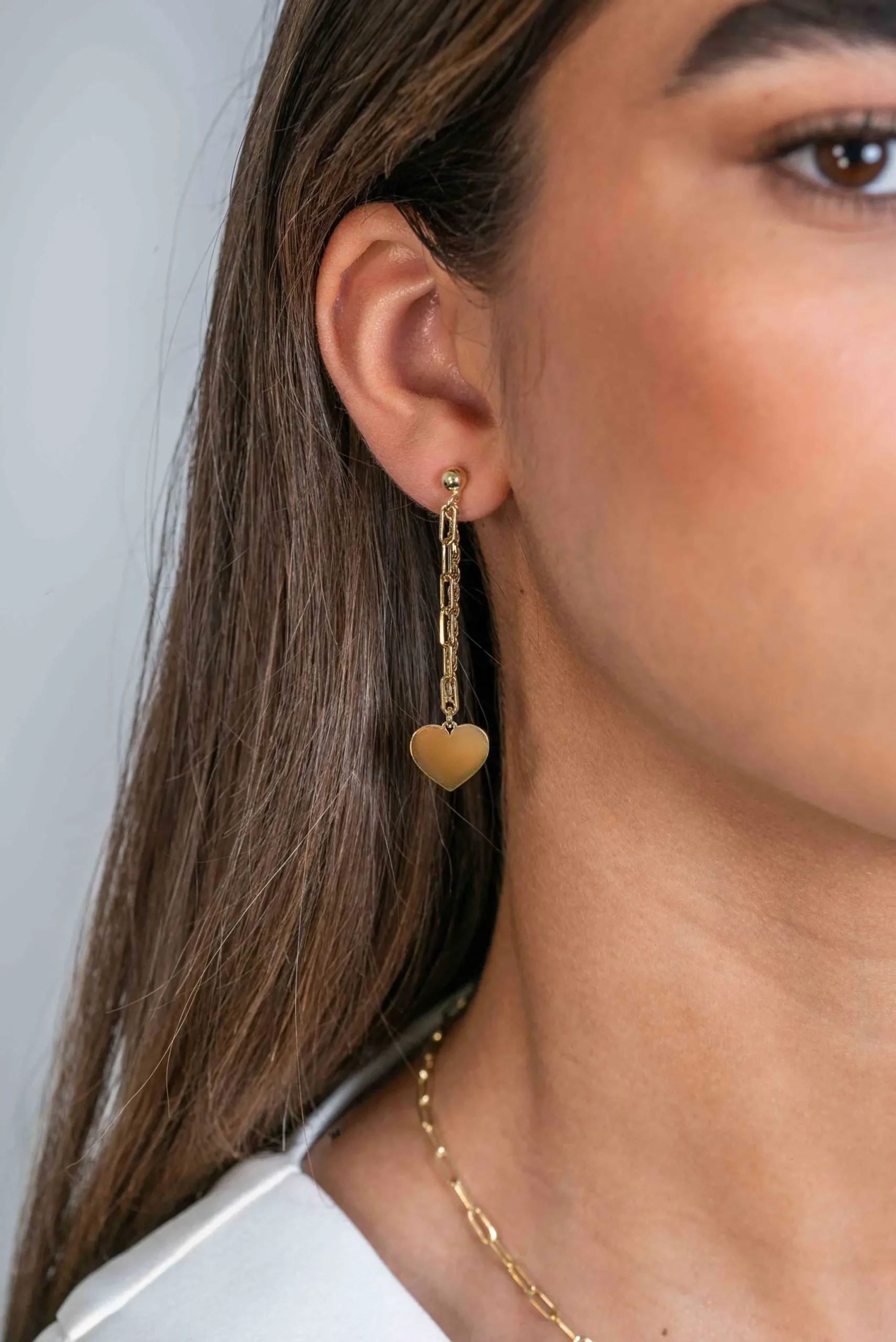 Discount Zinzi gold plated zilveren oorstekers 52mm lang met twee trendy schakels en glad hart ZIO2381G