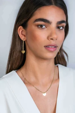 Discount Zinzi gold plated zilveren oorstekers 52mm lang met twee trendy schakels en glad hart ZIO2381G