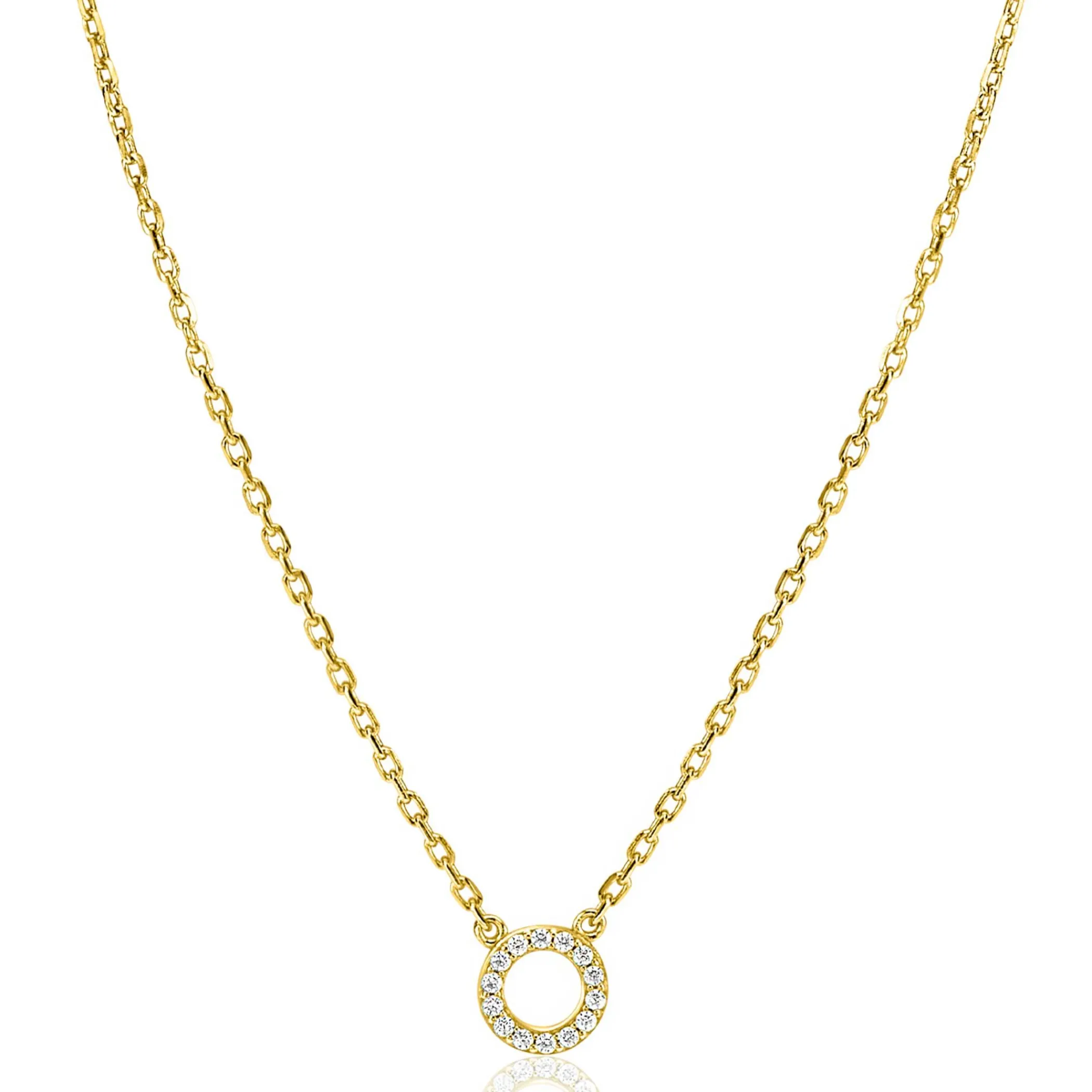 Best Zinzi gold plated zilveren ketting met open rondje (7,5mm) bezet met witte zirconia's 40-45cm ZIC2550Y