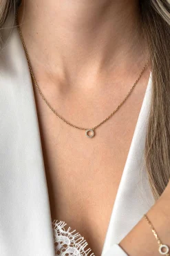 Best Zinzi gold plated zilveren ketting met open rondje (7,5mm) bezet met witte zirconia's 40-45cm ZIC2550Y