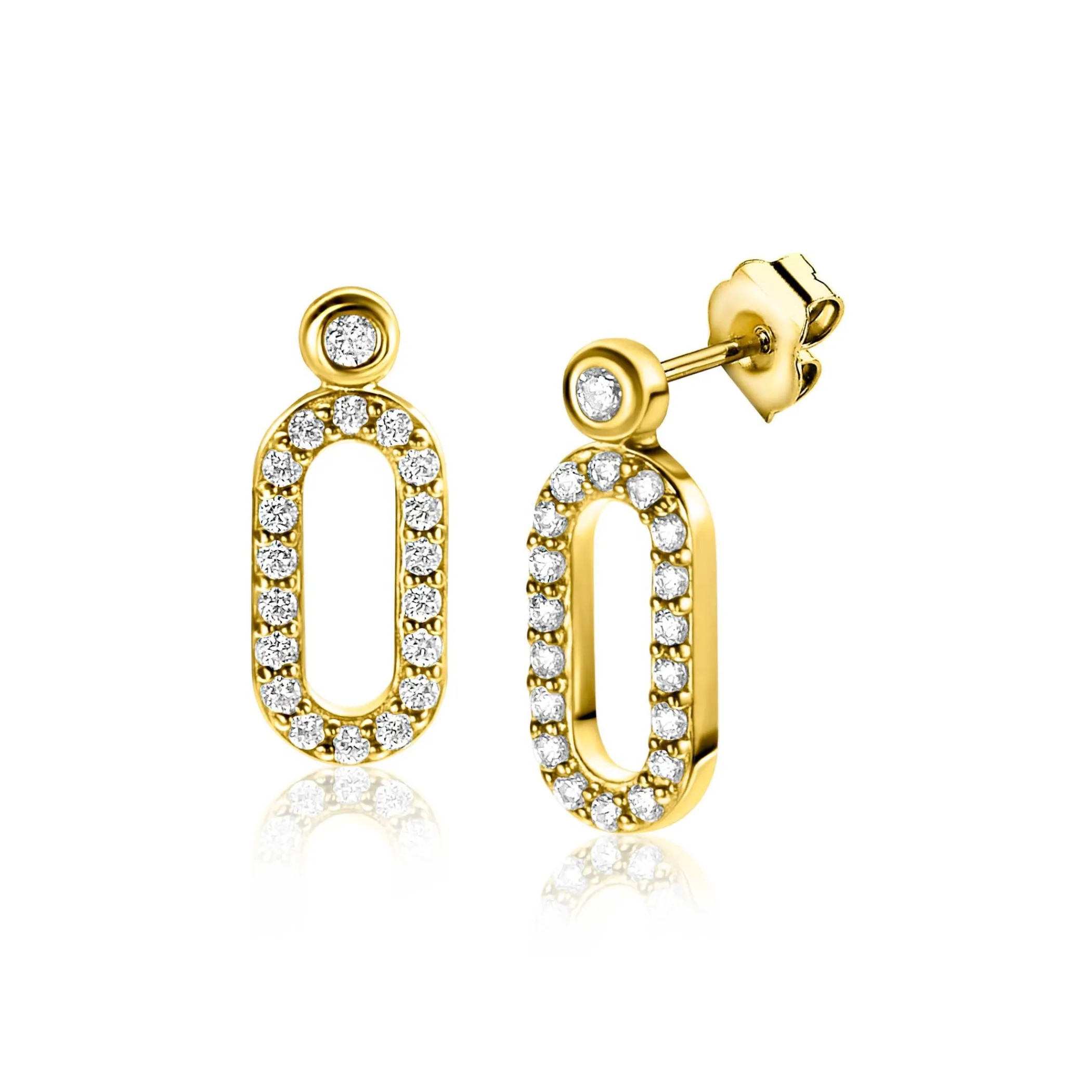 Discount Zinzi gold plated zilveren oorstekers (13mm) met een open ovale vorm bezet met witte zirconia's ZIO2398Y