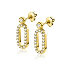 Discount Zinzi gold plated zilveren oorstekers (13mm) met een open ovale vorm bezet met witte zirconia's ZIO2398Y