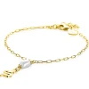Zinzi gold plated zilveren paperclip schakelarmband met witte zoetwaterparel en slang ZIA2761
