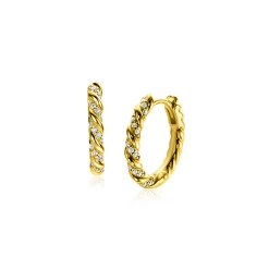 Online Zinzi gold plated zilveren oorringen gedraaid 15 x 2mm witte zirconia's ZIO2320Y