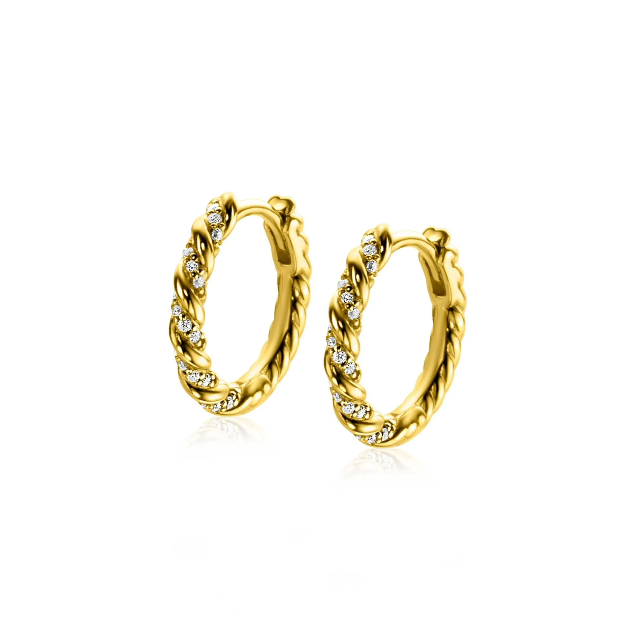 Online Zinzi gold plated zilveren oorringen gedraaid 15 x 2mm witte zirconia's ZIO2320Y