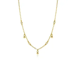 New Zinzi gold plated zilveren schakelketting met vier witte zirkonia's en 3 ronde bolletjes, gelijkmatig verdeeld over de ketting 42-45cm ZIC2658