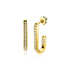 Best Zinzi gold plated zilveren oorstekers in ovale vorm (20mm) bezet met witte zirconia's ZIO2310Y