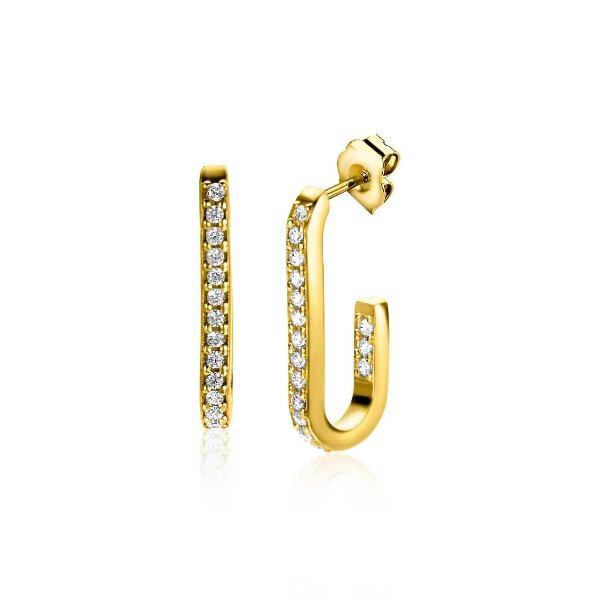 Best Zinzi gold plated zilveren oorstekers in ovale vorm (20mm) bezet met witte zirconia's ZIO2310Y