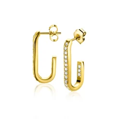 Best Zinzi gold plated zilveren oorstekers in ovale vorm (20mm) bezet met witte zirconia's ZIO2310Y