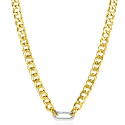 Outlet Zinzi gold plated zilveren brede gourmet ketting 42cm met zilveren ovale sluitring ZIC2378G