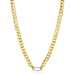 Outlet Zinzi gold plated zilveren brede gourmet ketting 42cm met zilveren ovale sluitring ZIC2378G