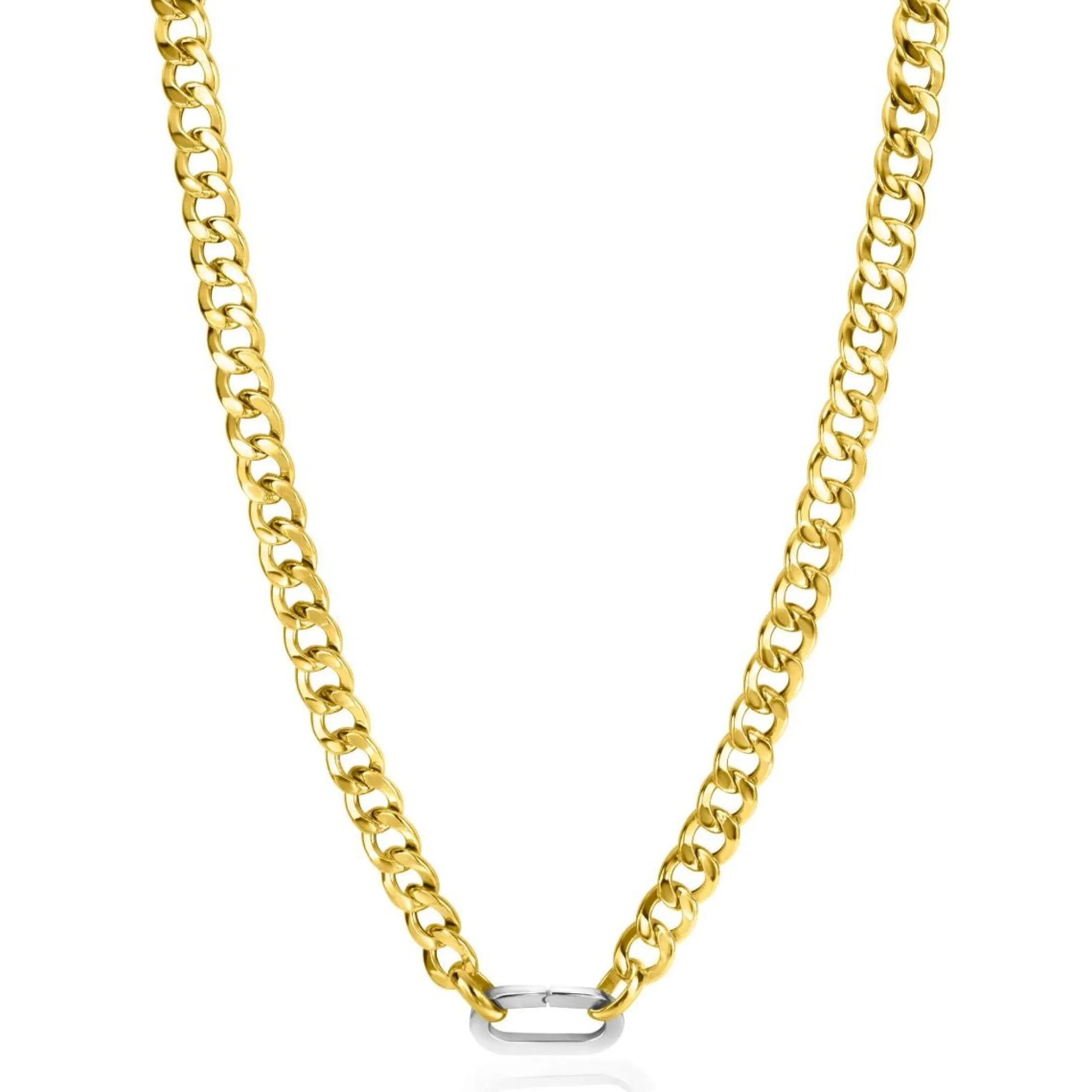 Outlet Zinzi gold plated zilveren brede gourmet ketting 42cm met zilveren ovale sluitring ZIC2378G