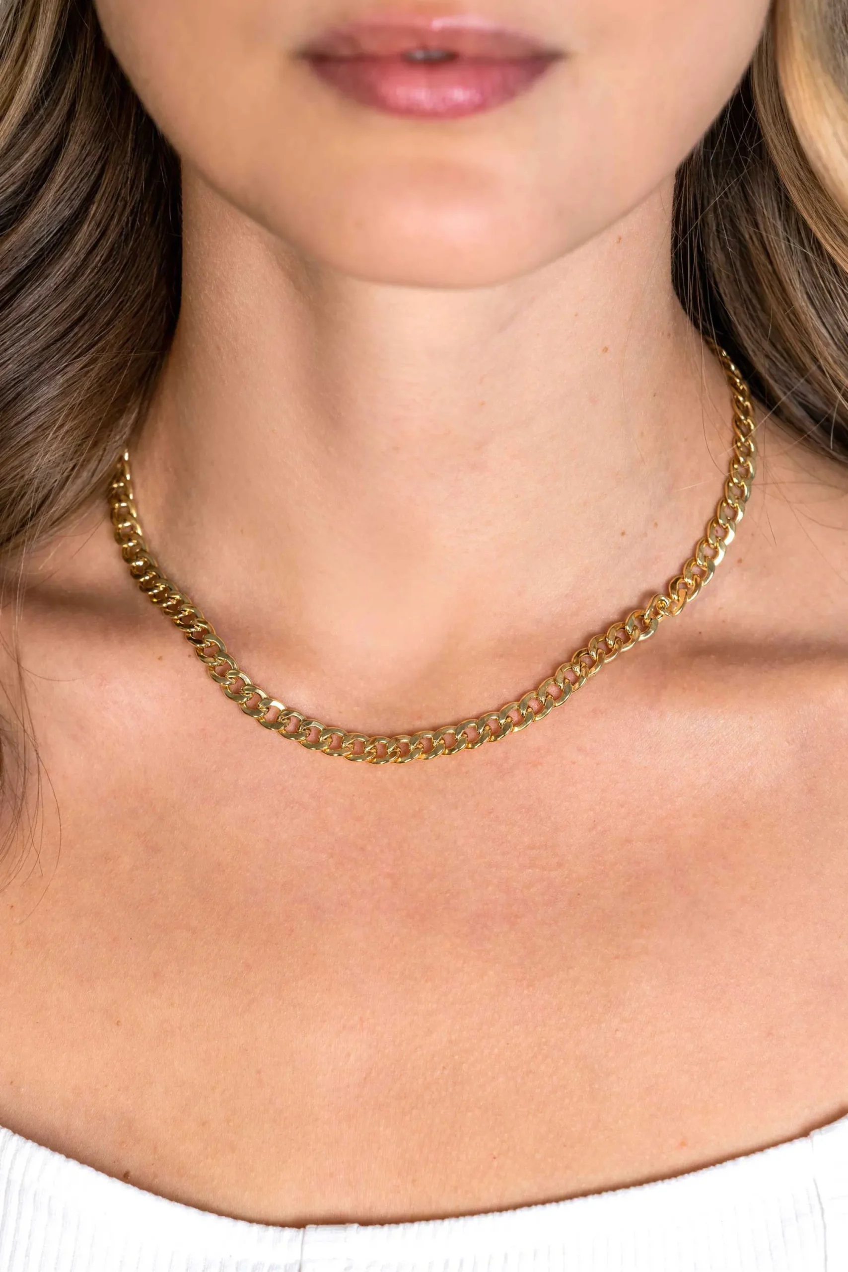 Outlet Zinzi gold plated zilveren brede gourmet ketting 42cm met zilveren ovale sluitring ZIC2378G